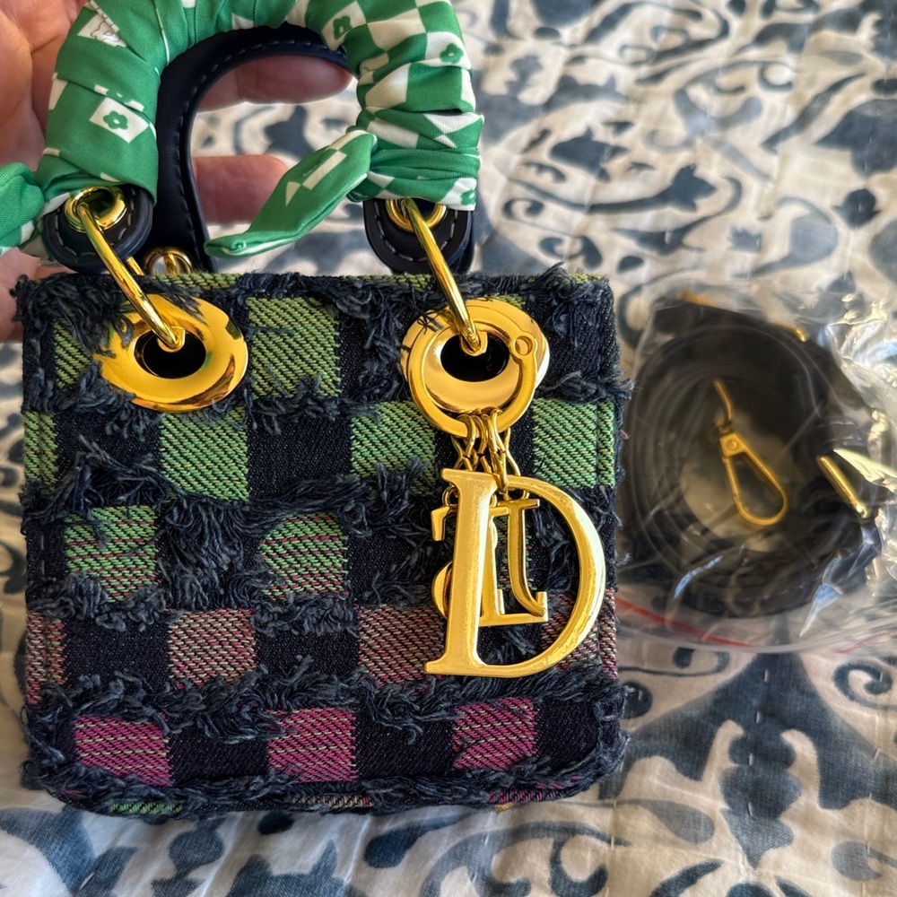 Elegant Checkered Mini Bag with Gold Details